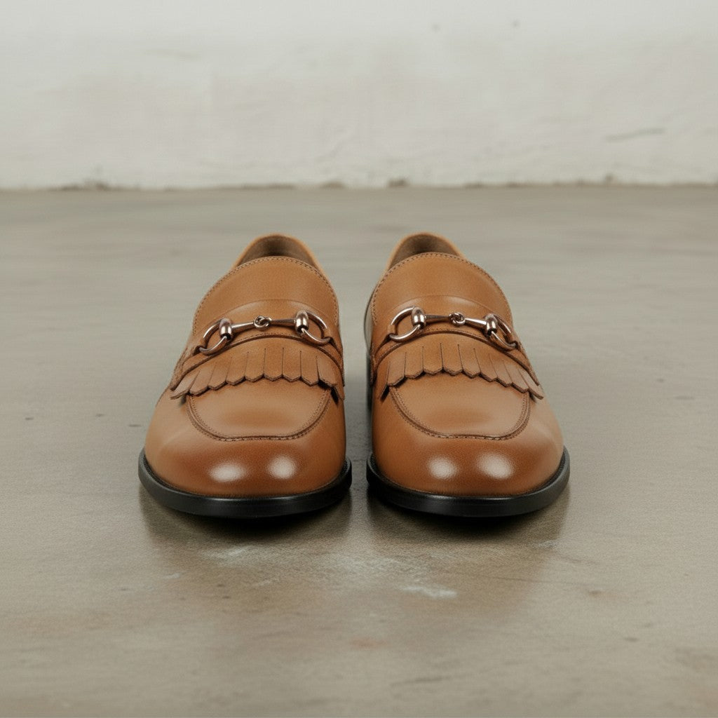 Men's Tan Fringe Leather Bit Loafers — Wesley