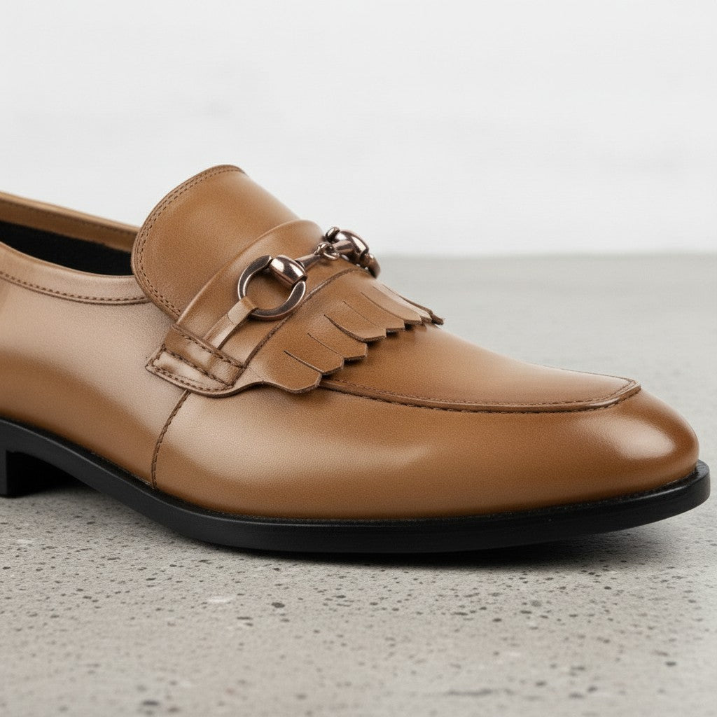 Men's Tan Fringe Leather Bit Loafers — Wesley