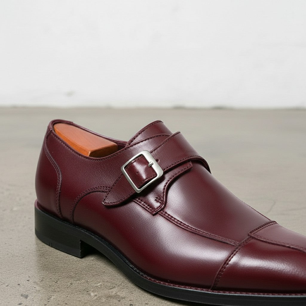 Men's Burgundy Leather Monks Shoes