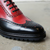 Men's Black and Red Wingtip Leather Ankle Boots