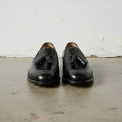 Men's Black Apron-Toe Leather Tassel Loafers