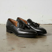 Men's Black Apron-Toe Leather Tassel Loafers