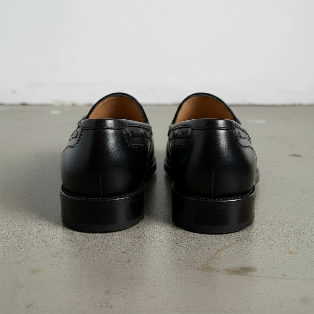 Men's Black Apron-Toe Leather Tassel Loafers