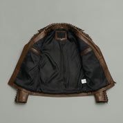 Men's Brown Studded Leather Biker Jacket