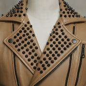 Men's Tan Studded Leather Biker Jacket