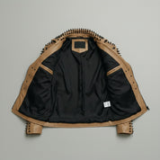 Men's Tan Studded Leather Biker Jacket