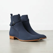 Men's Navy Blue Suede Buckle Ankle Boots