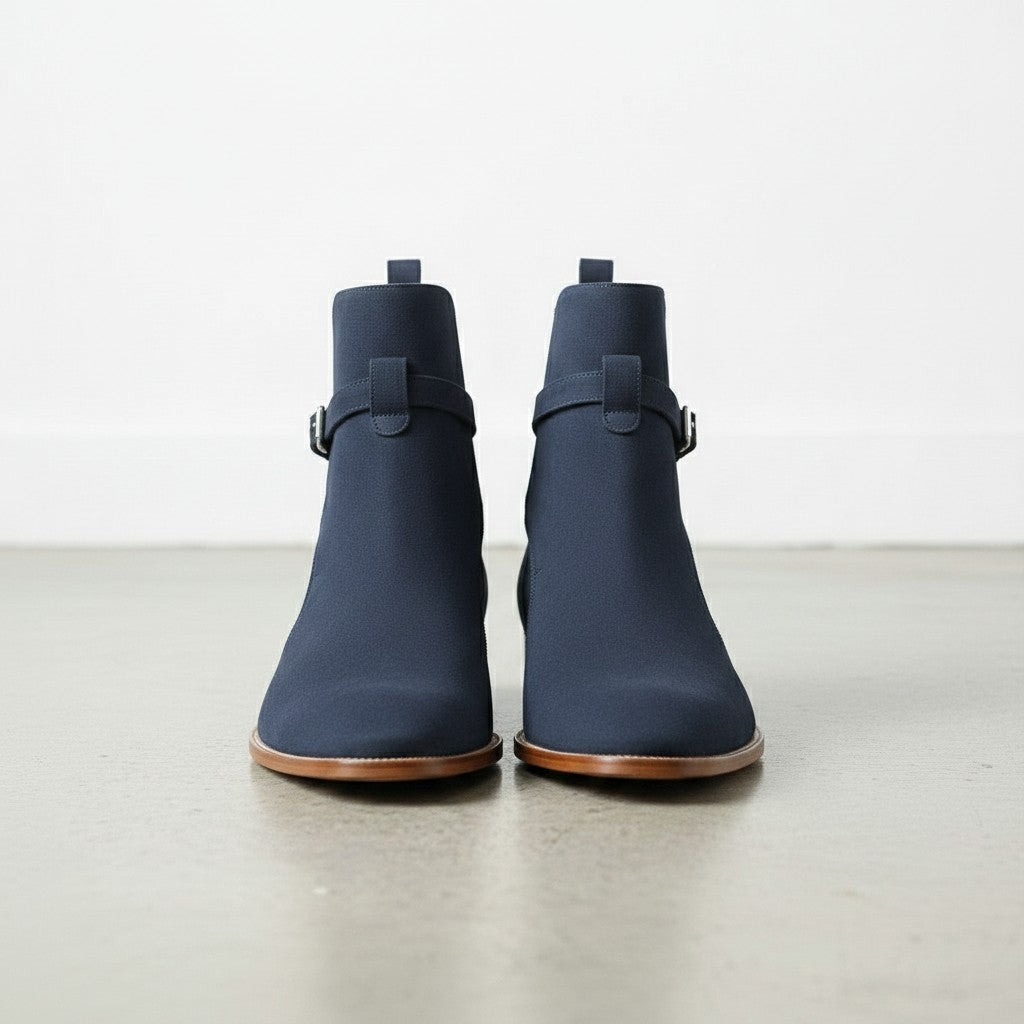 Men's Navy Blue Suede Buckle Ankle Boots