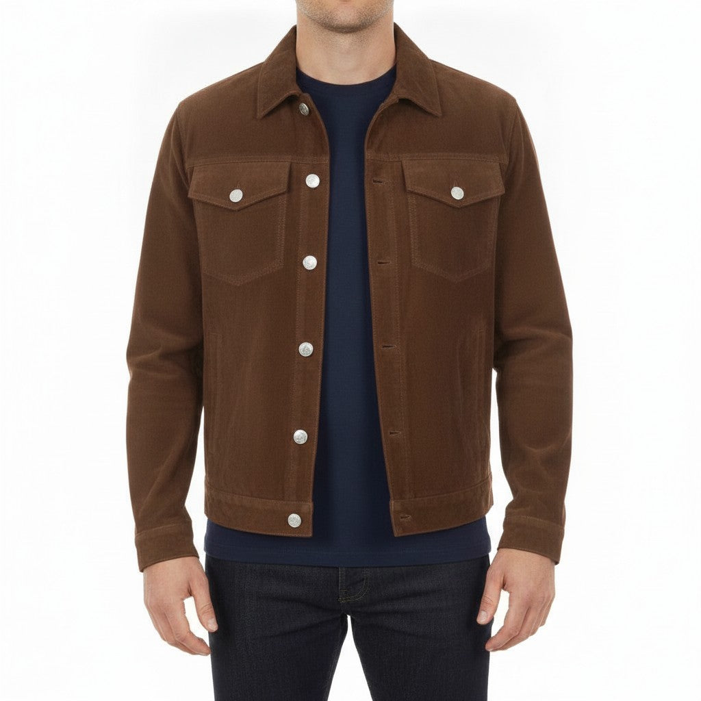 Men's Brown Suede Trucker Jacket