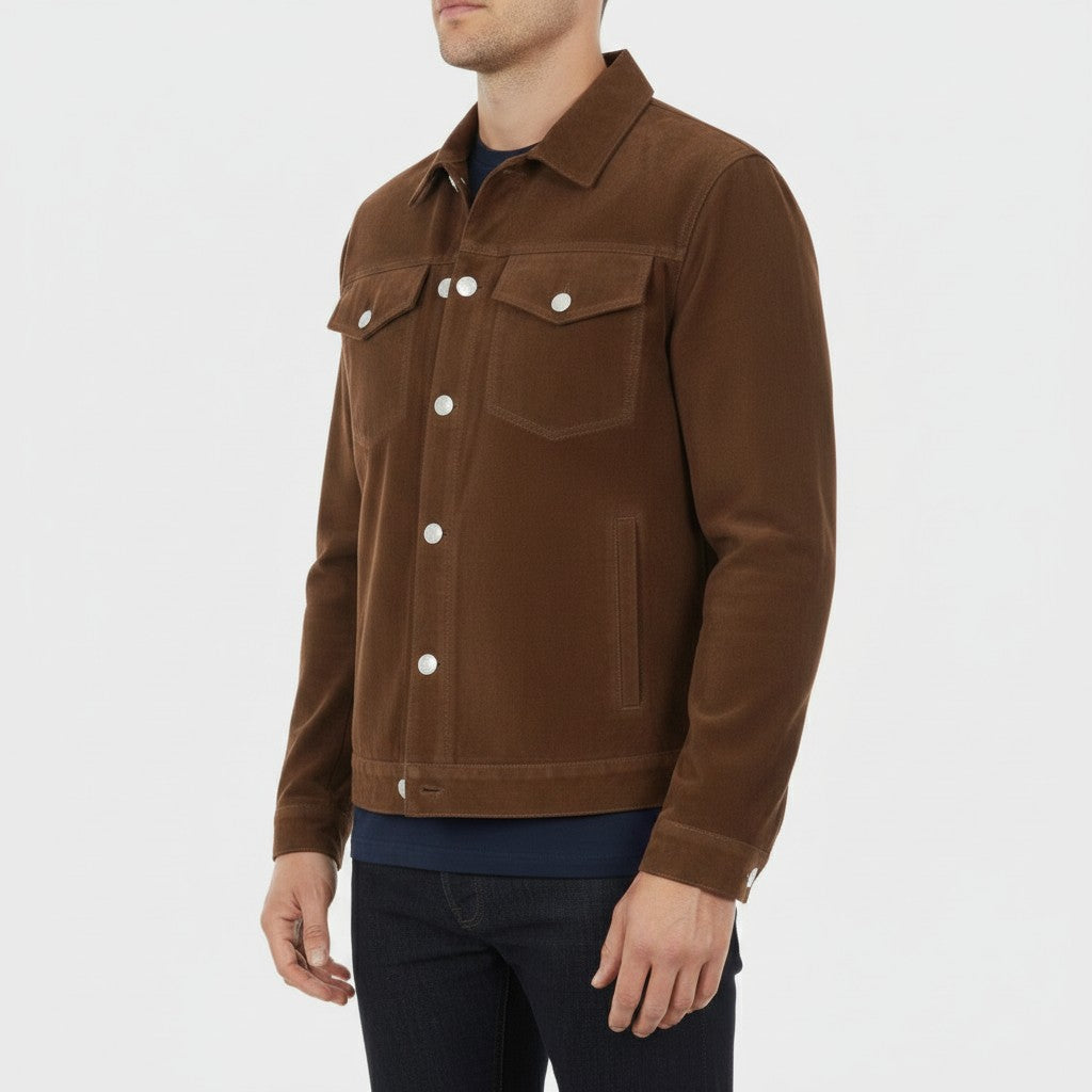 Men's Brown Suede Trucker Jacket
