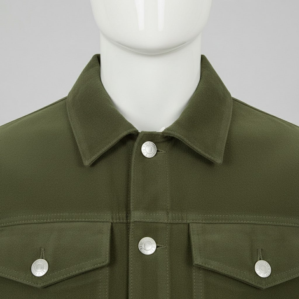Men's Olive Green Suede Trucker Jacket