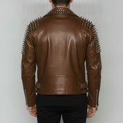 Men's Brown Studded Leather Biker Jacket