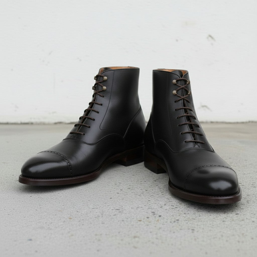 Men's Black Cap-Toe Leather Oxford Boots