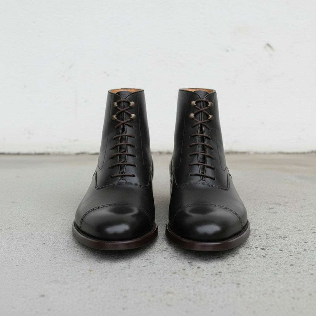 Men's Black Cap-Toe Leather Oxford Boots