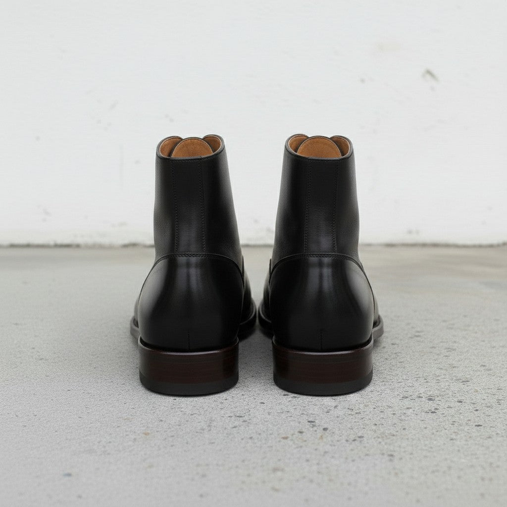 Men's Black Cap-Toe Leather Oxford Boots