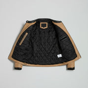 Men's Two-Tone Tan and Black Leather Biker Jacket with Red Accents
