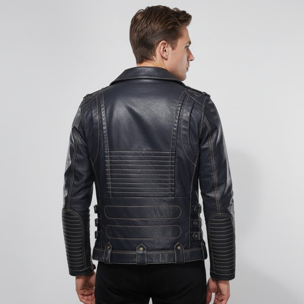 Men's Black Leather Biker Jacket
