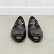 Men's Black Ostrich-Embossed Leather Bit Loafers