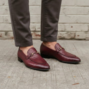 Men's Burgundy Ostrich-Embossed Leather Bit Loafers