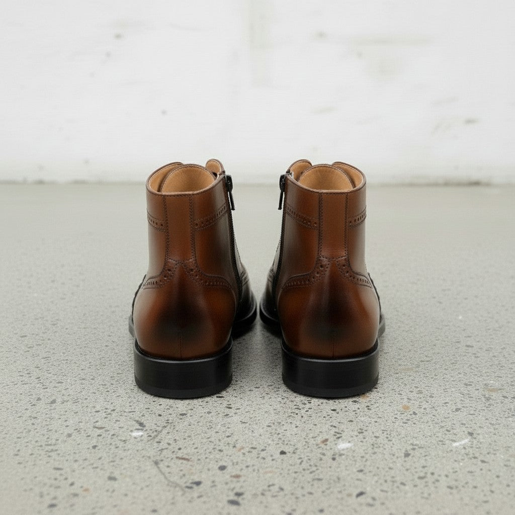 Men's Brown and Tan Wingtip Leather Oxford Boots