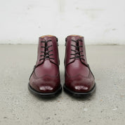 Men's Burgundy and Tan Wingtip Leather Oxford Boots