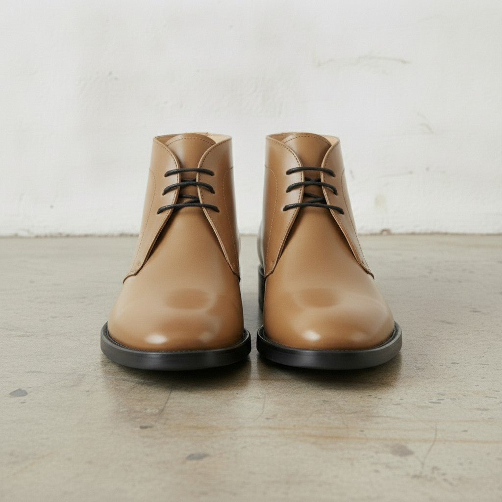 Men's Tan Patent Leather Chukka Boots