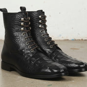 Men's Black Crocodile-Embossed Leather Ankle Boots