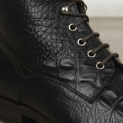 Men's Black Crocodile-Embossed Leather Ankle Boots