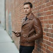 Men's Brown Leather Biker Jacket