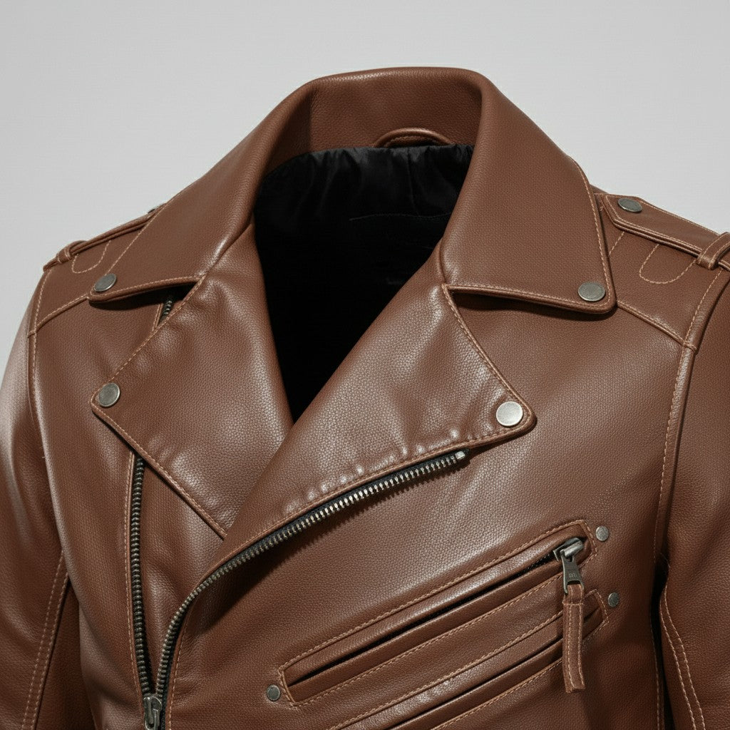 Men's Brown Leather Biker Jacket