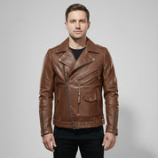 Men's Brown Leather Biker Jacket