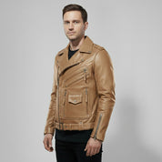 Men's Tan Leather Biker Jacket