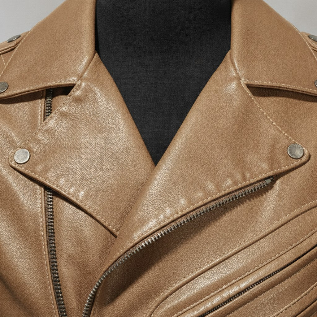 Men's Tan Leather Biker Jacket