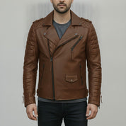 Men's Brown Leather Biker Jacket