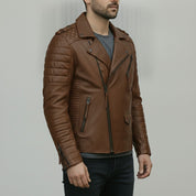 Men's Brown Leather Biker Jacket