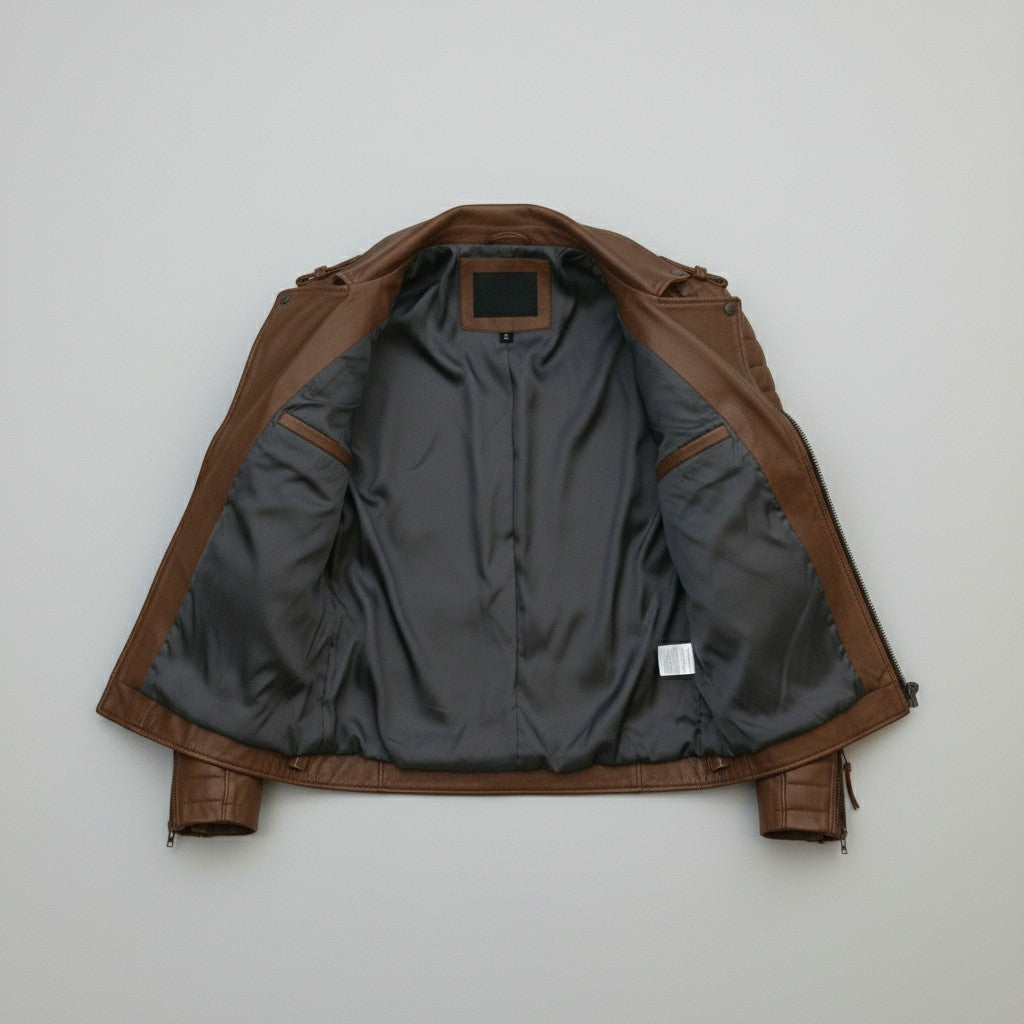 Men's Brown Leather Biker Jacket