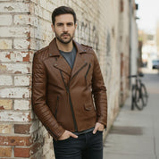 Men's Brown Leather Biker Jacket