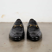 Men's Black Crocodile-Embossed Leather Bit Loafers