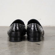 Men's Black Crocodile-Embossed Leather Bit Loafers