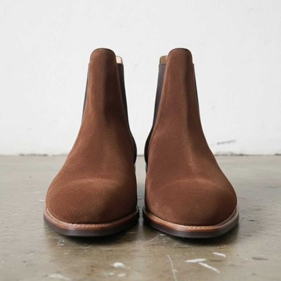 Men's Brown Suede Plain-Toe Chelsea Boots