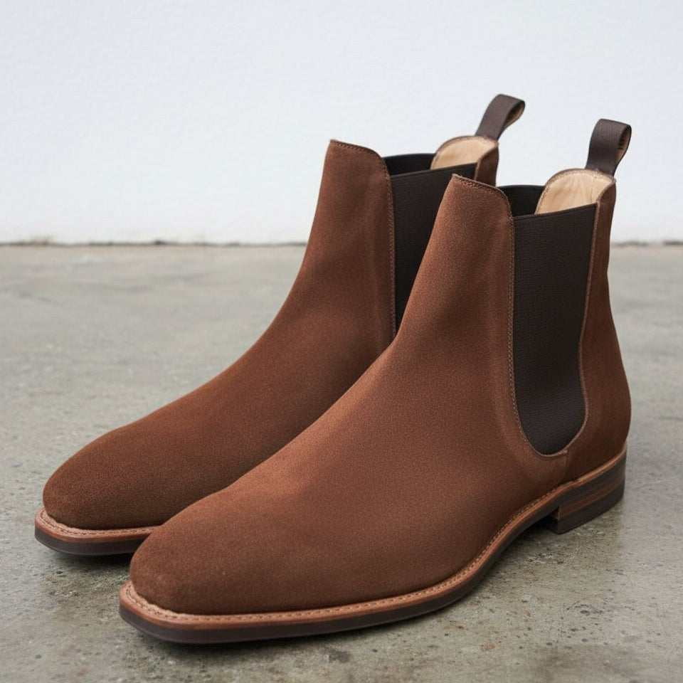Men's Brown Suede Plain-Toe Chelsea Boots