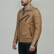 Men's Tan Leather Biker Jacket