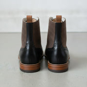 Men's Brown and Black Herringbone-Embossed Leather Wingtip Derby Boots