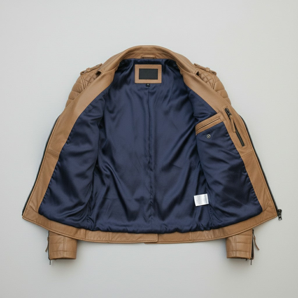 Men's Tan Leather Biker Jacket