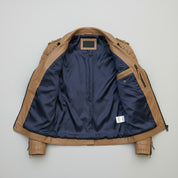 Men's Tan Leather Biker Jacket