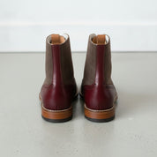 Men's Brown and Burgundy Herringbone-Embossed Leather Wingtip Derby Boots