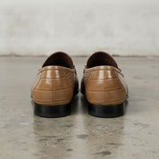 Men's Tan Crocodile-Embossed Leather Bit Loafers