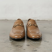 Men's Tan Crocodile-Embossed Leather Bit Loafers