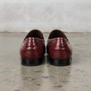 Men's Burgundy Crocodile-Embossed Leather Bit Loafers