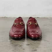 Men's Burgundy Crocodile-Embossed Leather Bit Loafers